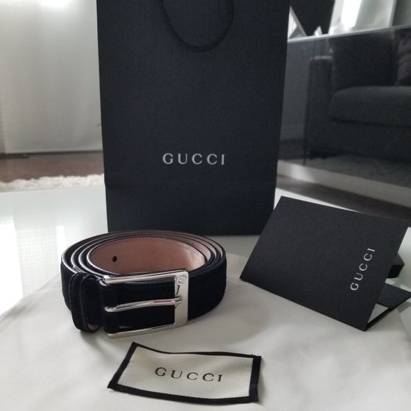 New Authentic Gucci Black Suede Buckle Belt